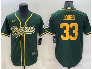 Green Bay Packers #33 Aaron Jones Throwback Baseball Jersey Green