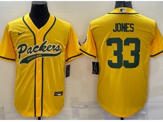 Green Bay Packers #33 Aaron Jones Baseball Jersey Yellow