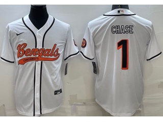 Cincinnati Bengals #1 Ja’Marr Chase Baseball Jersey White