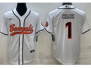 Cincinnati Bengals #1 Ja’Marr Chase Baseball Jersey White 