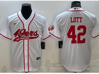 San Francisco 49ers #42 Ronnie Lott Baseball Jersey White