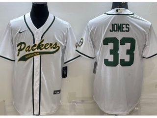 Green Bay Packers #33 Aaron Jones Baseball Jersey White