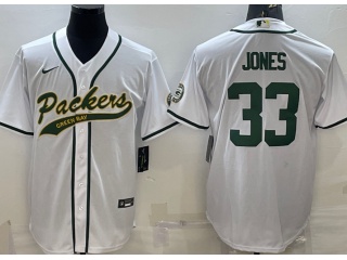 Green Bay Packers #33 Aaron Jones Baseball Jersey White 