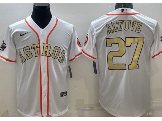 Houston Astros #27 Jose Altuve Champion Cool Base Jersey White Gold