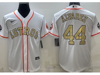 Nike Houston Astros #44 Yordan Alvarez Champion Cool Base Jersey White Gold