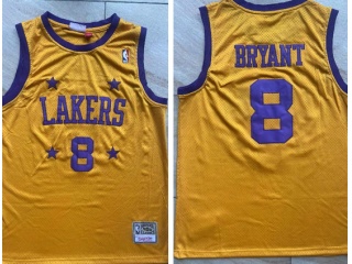 Los Angeles Lakers #8 Kobe Bryant Throwback With 4 Stars Jersey Yellow