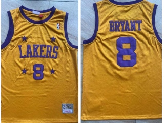 Los Angeles Lakers #8 Kobe Bryant Throwback With 4 Stars Jersey Yellow 