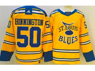 Adidas St.Louis Blues #50 Jordan Binnington 2023 Reverse Jersey Yellow