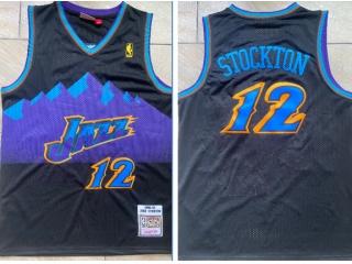 Utah Jazz #12 John Stockton Moutain Throwback Jersey Black