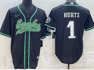 Philadelphia Eagles #1 Jalen Hurts Baseball Jersey Black