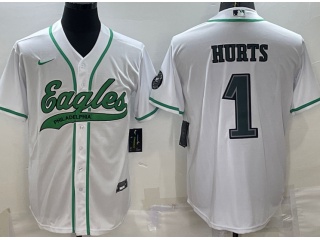 Philadelphia Eagles #1 Jalen Hurts Baseball Jersey White