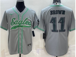 Philadelphia Eagles #11 Aj Brown Baseball Jersey Grey 