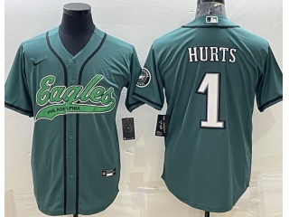 Philadelphia Eagles #1 Jalen Hurts Baseball Jersey Green