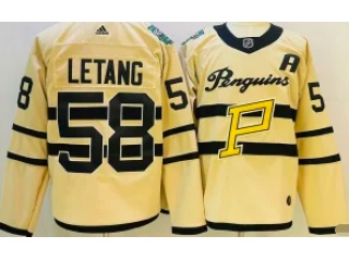  Adidas Pittsburgh Penguins #58 Kristopher Letang Classic Jersey Cream