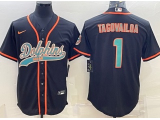 Miami Dolphins #1 Tua Tagovailoa Baseball Jersey Black