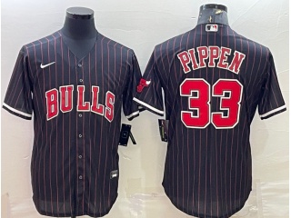  Chicago Bulls #33 Scottie Pippen Pinstrip Baseball Jersey Black