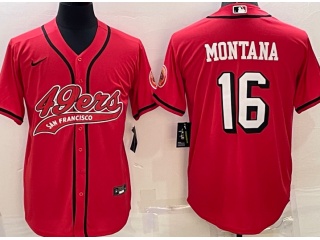 San Francisco 49ers #16 Joe Montana Color Rush Baseball Jersey Red 
