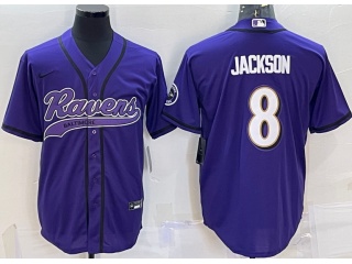 Baltimore Ravens #8 Lamar Jackson Baseball Jersey  Purple