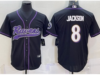 Baltimore Ravens #8 Lamar Jackson Baseball Jersey Black