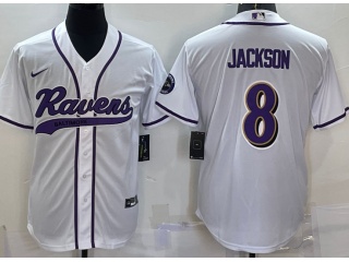 Baltimore Ravens #8 Lamar Jackson Baseball Jersey White