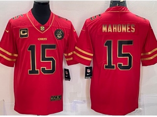 Kansas City Chiefs #15 Patrick Mahomes With Gold Name Limited Jersey Red 