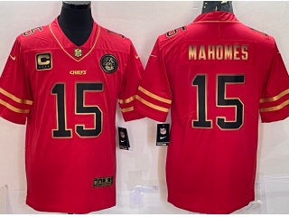 Kansas City Chiefs #15 Patrick Mahomes With Gold Name Limited Jersey Red