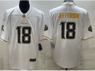 Minnesota Vikings #18 Justin Jefferson Golden Limited Jersey White