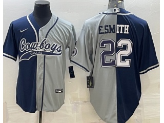 Dallas Cowboys #22 E.Smith Split Baseball Jersey Blue Grey