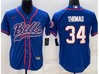 Buffalo Bills #34 Thurman Thomas Baseball Jersey Blue