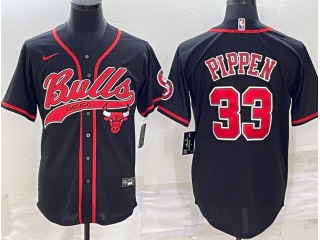 Chicago Bulls #33 Scottie Pippen Baseball Jersey Black