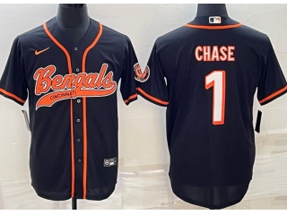 Cincinnati Bengals #1 Ja’Marr Chase Baseball Jersey Black