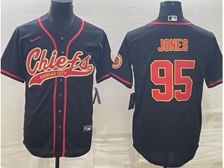 Kansas City Chiefs #95 Chris Jones Baseball Jersey Black