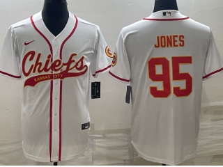 Kansas City Chiefs #95 Chris Jones Baseball Jersey White