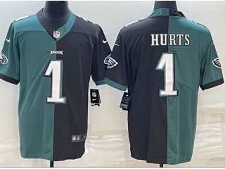 Philadelphia Eagles #1 Jalen Hurts Split Jersey Black Green