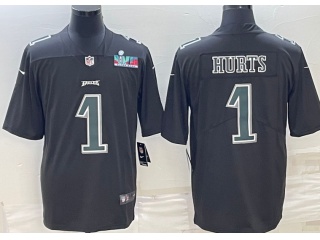 Philadelphia Eagles #1 Jalen Hurts Superbowl Jersey Black