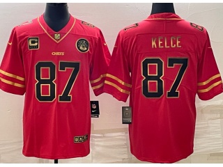 Kansas City Chiefs #87 Travis Kelce With Golden Name Limited Jersey Red