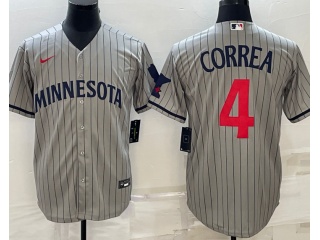 Nike Minnesota Twins #4 Carlos Correa Cool Base Jersey Grey With Strips 