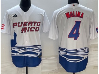 Puerto Rico #4 Yadier Molina Jersey White