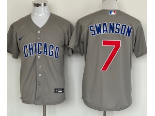 Nike Chicago Cubs #7 Dansby Swanson Chicago Cool Base Jersey Grey