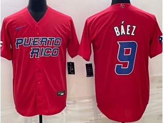 Puerto Rico #9 Javier Baez Jersey Red 