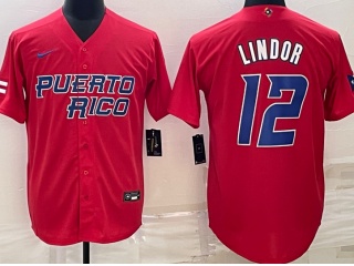 Puerto Rico #12 Francisco Lindor Jersey Red 