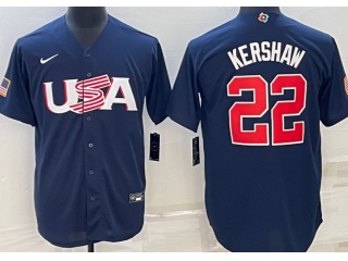 Team USA #22 Clayton Kershaw Jersey Blue 