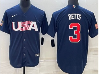 Team USA #3 Mookie Betts Jersey Blue 