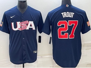 Team USA #27 Mike Trout Jersey Blue
