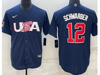 Team USA #12 Kyle Schwarber Jersey Blue