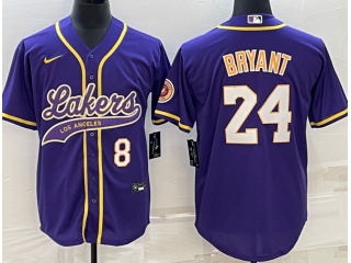 Los Angeles Lakers #8/24 Kobe Bryant Baseball Jersey Purple