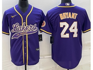 Los Angeles Lakers #24 Kobe Bryant Baseball Jersey Purple 