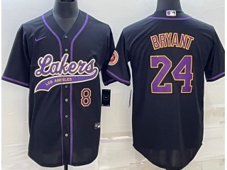 Los Angeles Lakers #8/24 Kobe Bryant Baseball Jersey Black