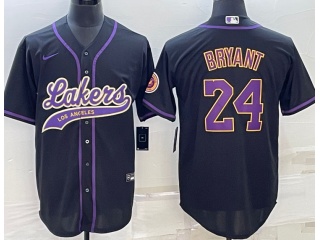 Los Angeles Lakers #24 Kobe Bryant Baseball Jersey Black
