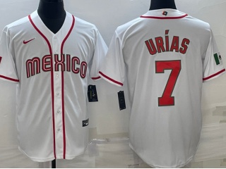 Mexico #7 Julio Urias With Red Number Jersey White 